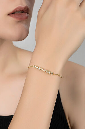 Vintage Romen Rakamlı Kadın Kol Saati Zirkon Taşlı Su Yolu Bileklik Kombin Gold PL-1501B1