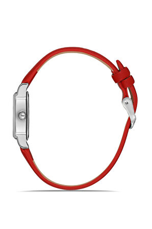 Romen Rakamlı Deri Kordon Kadın Kol Saati Dorika Bileklik Kombin Kırmızı Gümüş Renk PL-1517B10