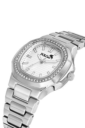 Tek Sıra Lüx Taşlı Kadın Kol Saati Zirkon Taşlı Lüx Bileklik Hediyelik Kombin Gümüş PL-1507B2