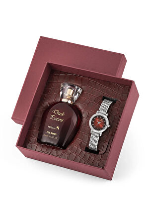 Kadın Kol Saati Ve Parfüm Seti Hediyelik Kutsunda Kombin Gümüş Kırmızı Renk ST-2128S5