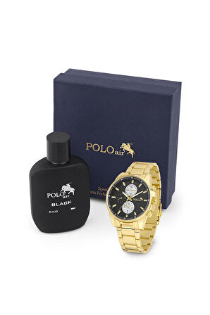 Erkek Kol Saati Ve Parfüm Seti Hediyelik Kutusunda Kombin Sarı Renk