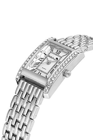 Romen Rakamlı Lüx Taşlı Vintage Kadın Kol Saati Gümüş Pl-1501b2x