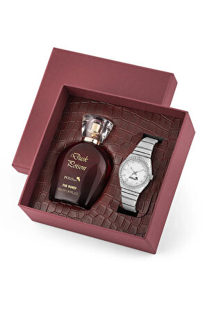 Lüx Taşlı Kadın Kol Saati Ve Parfüm Seti Bordo Hediyelik Kutsunda Kombin Gümüş Renk ST-2139S2