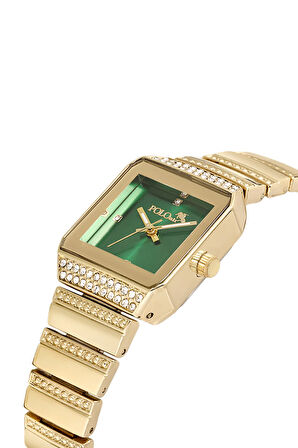 Vintage Kare Kadın Kol Saati Zirkon Taşlı Baget Bileklik Gold-Yeşil PL-1488B3