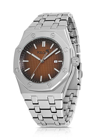 Erkek Kol Saati Kemer Cüzdan Kartlık Anahtarlık Kombin Set Gümüş-Kahverengi PL-0904E4