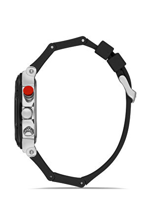 Kauçuk Kordon Metal Kasa Erkek Kol Saati Siyah Gümüş Renk Pl-0973e1x