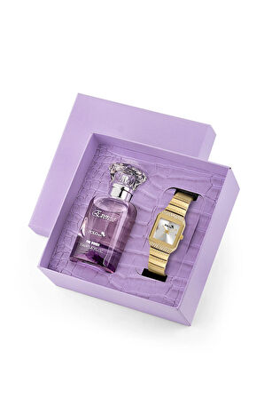Kare Kadın Kol Saati Ve 55 ml Parfüm Seti Hediyelik Kutsunda Kombin Gold Renk ST-2129S1