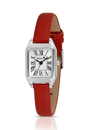 Klasik Romen Rakamlı Deri Kordon Kadın Kol Saati Kırmızı Gümüş Renk Pl-1517b10x