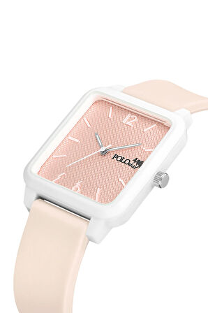 Kare Kasa Silikon Kordon Unisex Bay-Kadın Spor Kol Saati Toz Pembe Beyaz Renk PL-1509B2x
