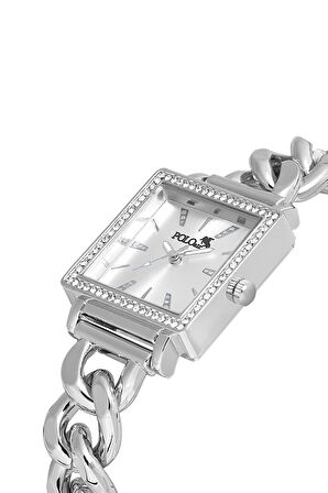 Zincir Kordon Lüx Taşlı Kare Kadın Kol Saati Gümüş PL-1485B2x