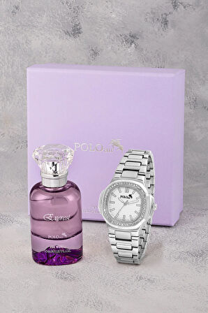 Kadın Kol Saati Ve 55 ml Parfüm Seti Hediyelik Kutsunda Kombin Gümüş Renk ST-2131S2