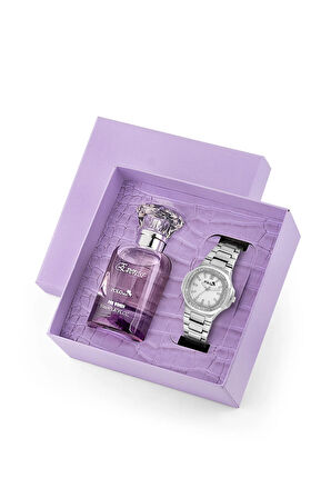 Kadın Kol Saati Ve 55 ml Parfüm Seti Hediyelik Kutsunda Kombin Gümüş Renk ST-2131S2