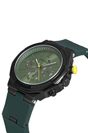 Kauçuk Kordon Metal Kasa Erkek Kol Saati Yeşil Siyah Sarı Renk PL-0973E7x