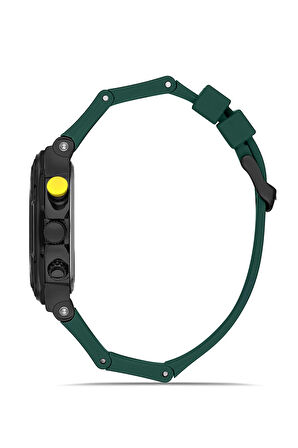 Kauçuk Kordon Metal Kasa Erkek Kol Saati Yeşil Siyah Sarı Renk PL-0973E7x
