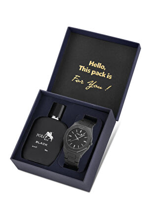Erkek Kol Saati Ve Parfüm Seti Hediyelik Kutusunda Kombin Siyah Renk Kpl-0934e1