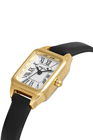 Klasik Romen Rakamlı Deri Kordon Kadın Kol Saati Siyah Gold Renk Pl-1517b1x