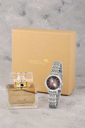 Kadın Kol Saati Ve Parfüm Seti Hediyelik Kutsunda Kombin Gümüş Pembe Renk ST-2128S3