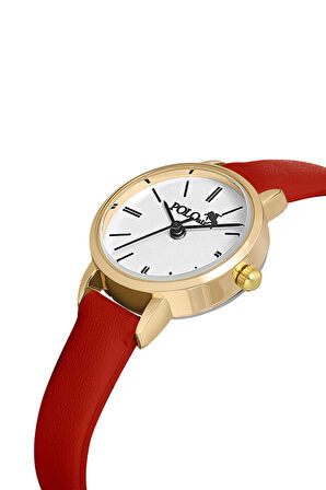 Zarif Deri Kordon Kadın Kol Saati Kırmızı-Gold PL-1482B9x