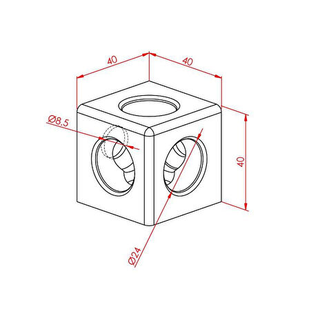 Kare Köşe Bağlantı 40X40 K08 Üç Yönlü