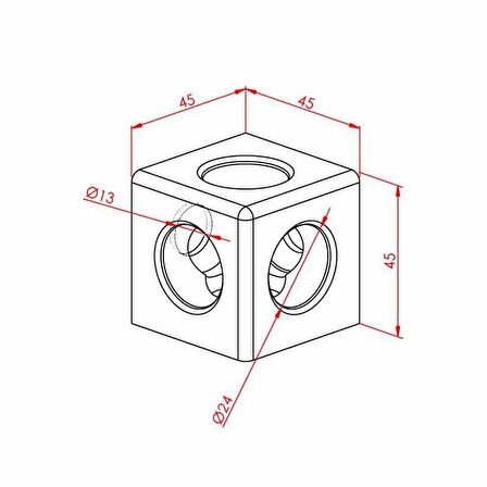 Kare Köşe Bağlantı 45X45 K10 Üç Yönlü