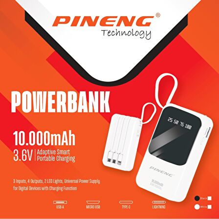 PINENG 10.000 MAH 4 KABLOLU LEDLİ POWERBANK PN-560