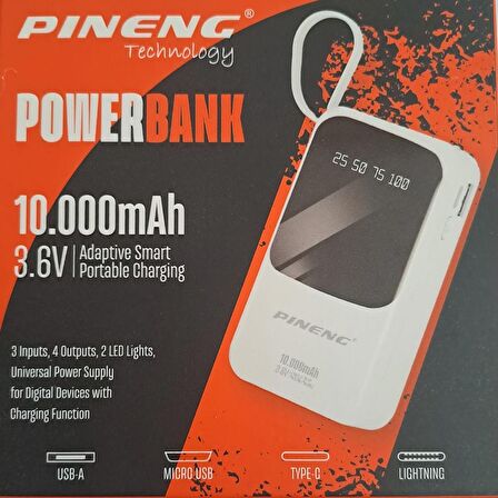 PINENG 10.000 MAH 4 KABLOLU LEDLİ POWERBANK PN-560