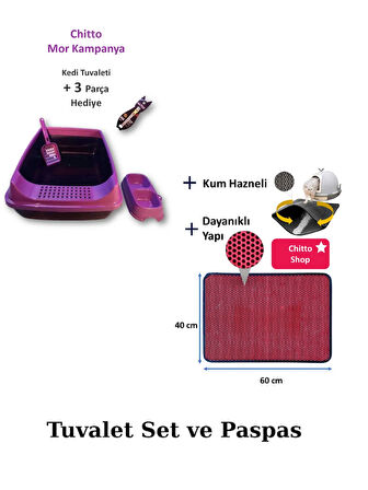 CHİTTOSHOP KEDİ TUVALET MOR SET VE PASPAS