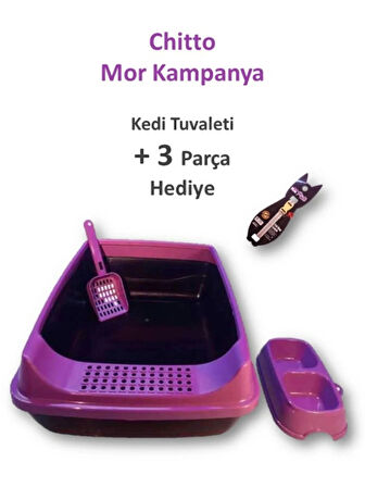 CHİTTOSHOP KEDİ TUVALET MOR SET VE PASPAS