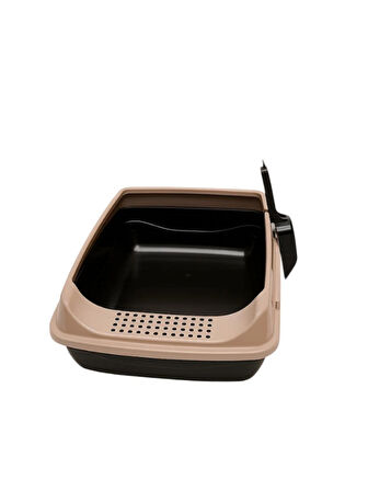 Elekli Açık Kedi Tuvaleti Krem Siyah – Kolay Temizlenebilir **Kürek Hediyeli