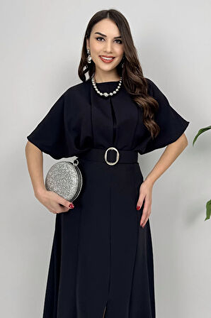 Alora Kadın Kemer Detaylı Şık Siyah Elbise – Özel Günler İçin Zarafet