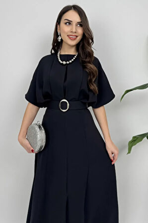 Alora Kadın Kemer Detaylı Şık Siyah Elbise – Özel Günler İçin Zarafet