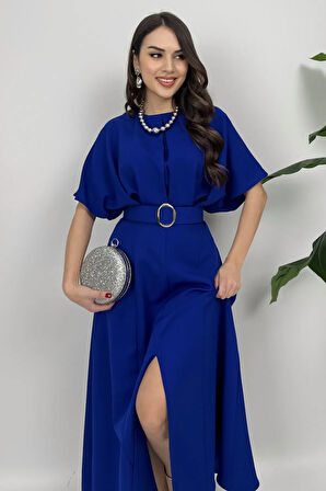 Alora Kadın Kemer Detaylı Şık Lacivert Elbise – Özel Günler İçin Zarafet