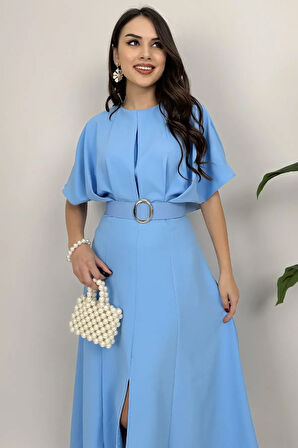 Alora Kadın Kemer Detaylı Şık Mavi Elbise – Özel Günler İçin Zarafet