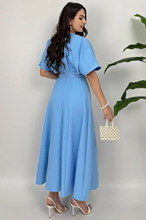 Alora Kadın Kemer Detaylı Şık Mavi Elbise – Özel Günler İçin Zarafet