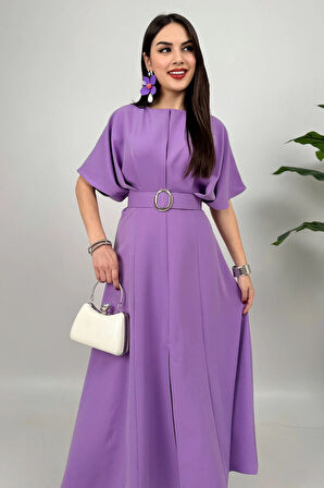 Alora Kadın Kemer Detaylı Şık Lila Elbise – Özel Günler İçin Zarafet