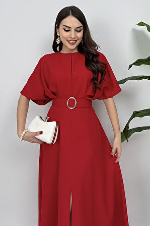 Alora Kadın Kemer Detaylı Şık Kırmızı Elbise – Özel Günler İçin Zarafet
