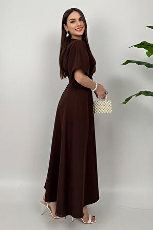 Alora Kadın Kemer Detaylı Şık Kahverengi Elbise – Özel Günler İçin Zarafet