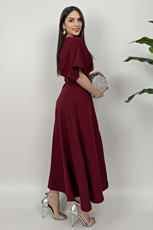 Alora Kadın Kemer Detaylı Şık Bordo Elbise – Özel Günler İçin Zarafet