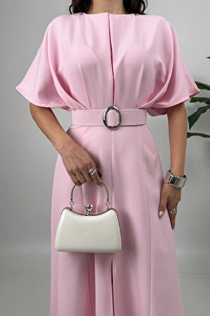 Alora Kadın Kemer Detaylı Şık Pembe Elbise – Özel Günler İçin Zarafet
