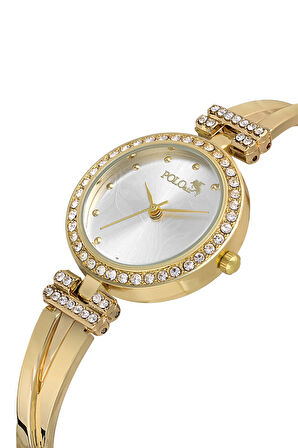 Vintage Kadın Kol Saati Zirkon Taşlı Yuvarlak Bileklik Kombin Gold Renk PL-1534B1
