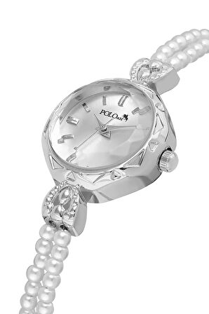 İki Inci Taşlı Görünümlü Kordon Kadın Kol Saati Beyaz Gümüş Renk Pl-1531b2x