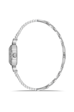 İki Inci Taşlı Görünümlü Kordon Kadın Kol Saati Beyaz Gümüş Renk Pl-1531b2x