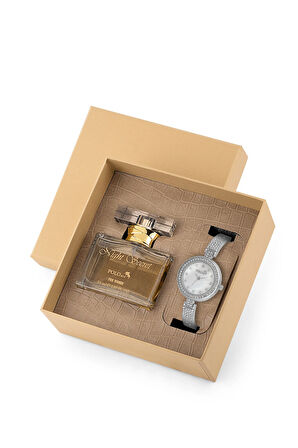 Retro Lüx Taşlı Kadın Kol Saati Ve Parfüm Seti Hediyelik Kutsunda Kombin Gümüş Renk ST-2176S2