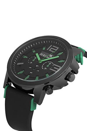 Silikon Kordon Spor Erkek Kol Saati Siyah Yeşil Renk PL-0983E3x