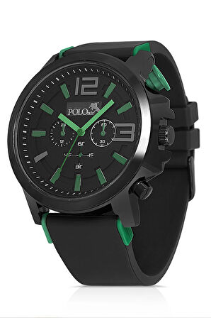 Silikon Kordon Spor Erkek Kol Saati Siyah Yeşil Renk PL-0983E3x