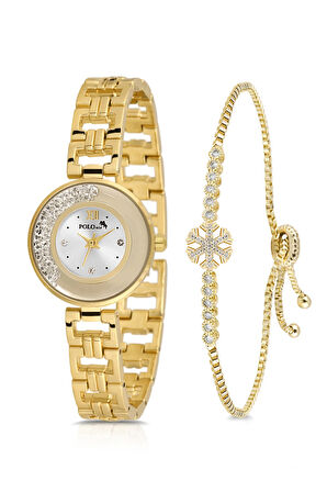 Lüx Taşlı Zincir Kordon Kadın Kol Saati Zirkon Taşlı Kartanesi Bileklik Kombin Gold Renk PL-1539B1