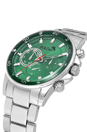 Erkek Kol Saati 55ml Parfüm Hediyelik Kutusunda Kombin Gümüş Yeşil Renk PL-7016E4