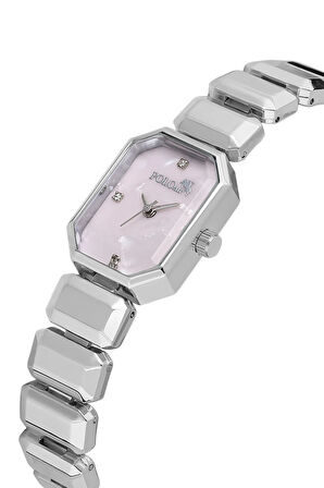 Zarif Dikdörtgen Kasa Kadın Kol Saati Zirkon Taşlı Baget Bileklik Kombin Gümüş Pembe Renk PL-1532B4