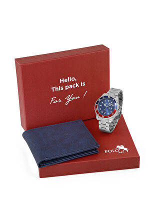 Mercek Takvimli Erkek Kol Saati Ve Cüzdan Hediyelik Kutusunda Kombin Gümüş Lacivert Renk PL-7007E2