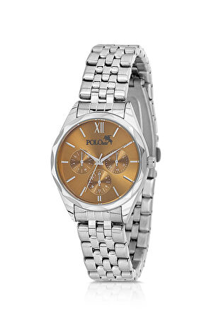 Spor Şık Kadın Kol Saati Gümüş Kahve Renk PL-1552B5x